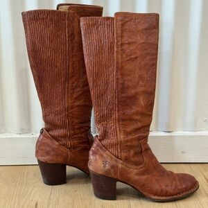 The Frye Company Lucinda Scrunch Tall Leather Boots Brown Size 8